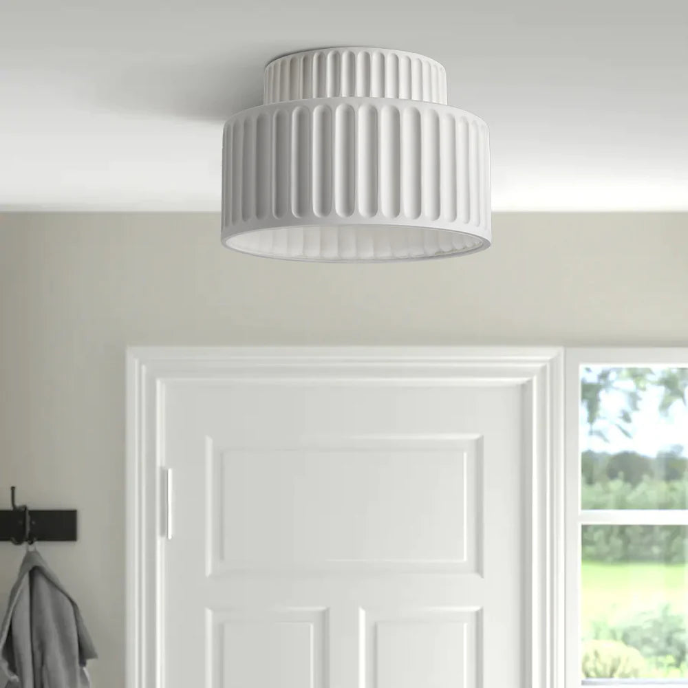 Vintage Cream Style Drum Semi Flush Mount Ceiling Lamp