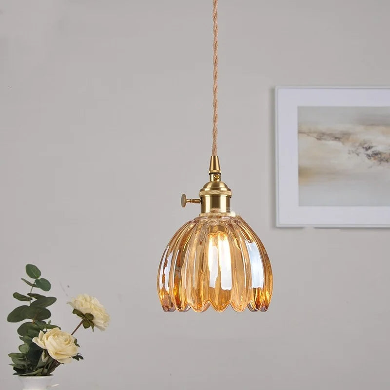 Mid-Century Flower Shade Clear Pendant Light