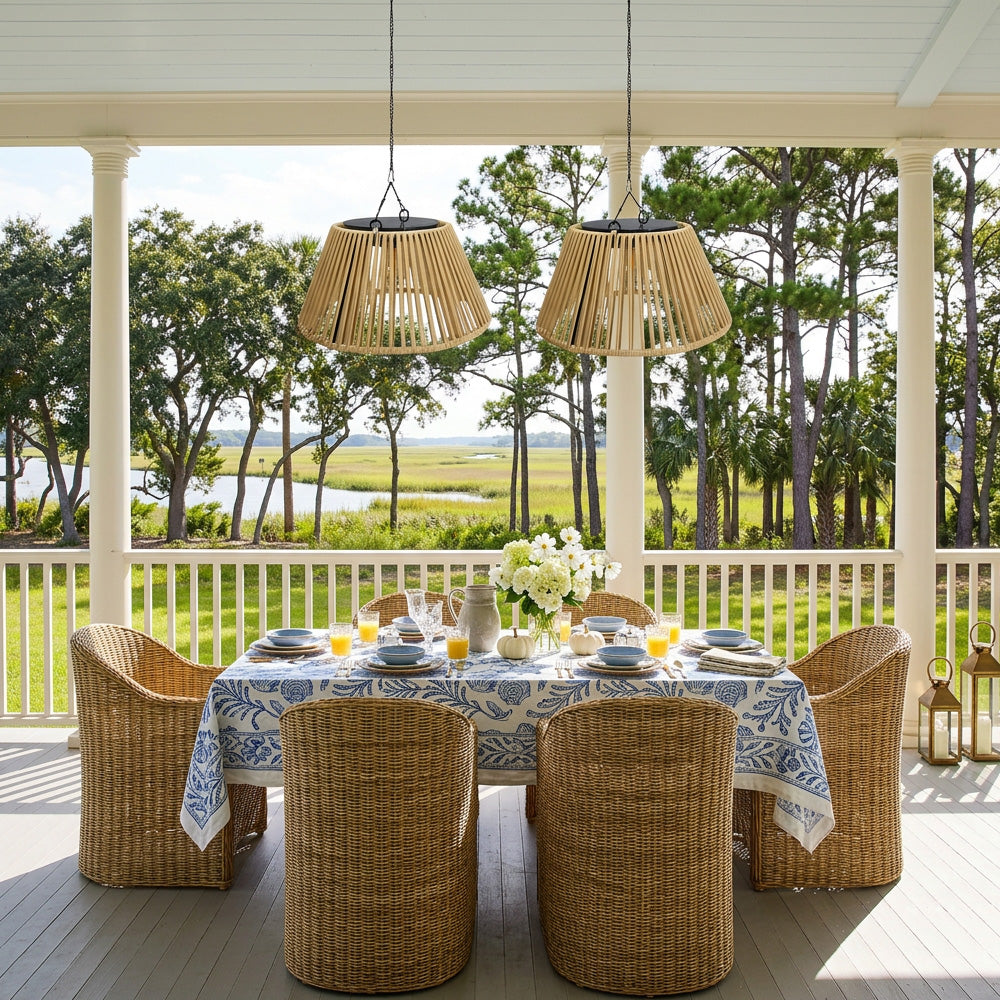 Vintage Rattan Pendant Light with Solar Hanging Lamp for Garden