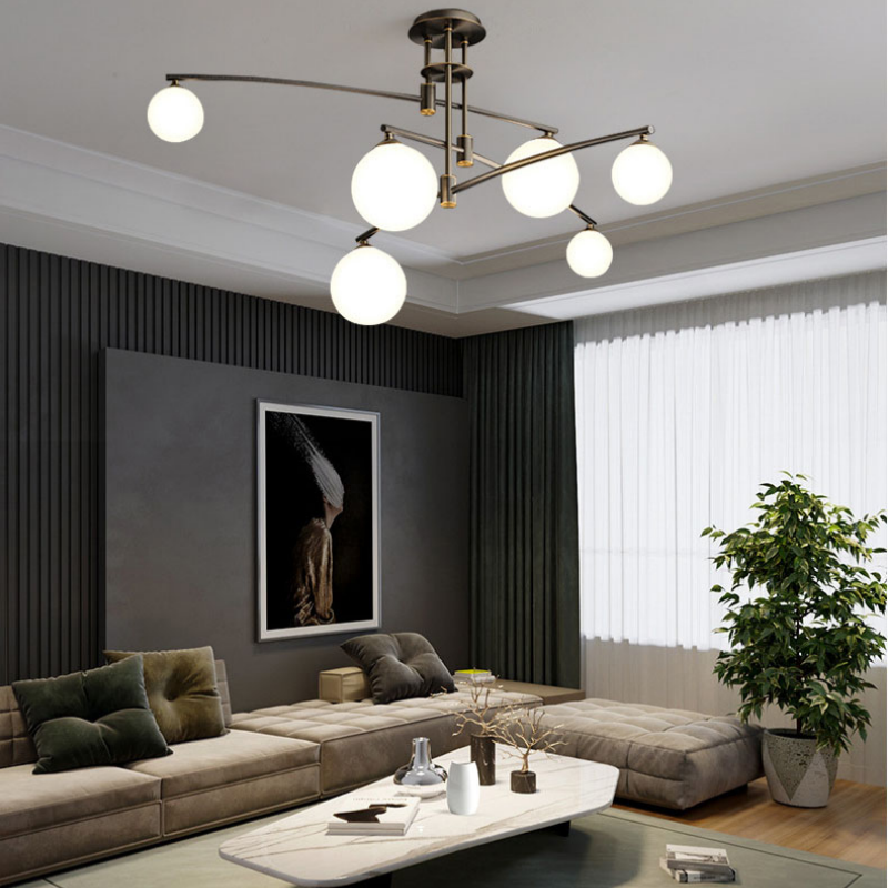 Modern Nordic Glass Ball Semi Flush Chandelier