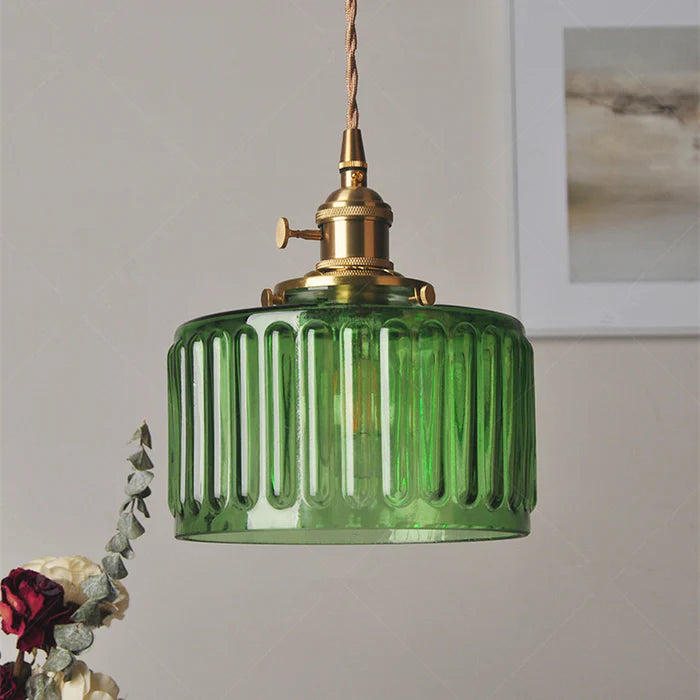 Lampsmodern Pendant Light Retro Cylinder Pendant Lamp Wavy Glass Light