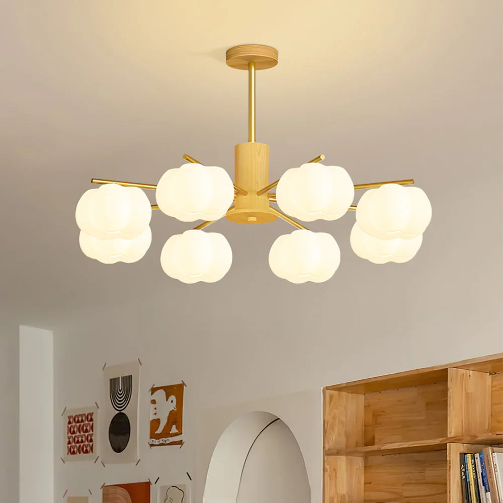 Cream Style Wooden Cotton Balls Chandelier For Living Room