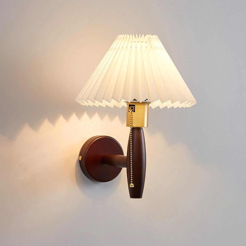 Classic Walnut Wood Folds Shade Wall Light