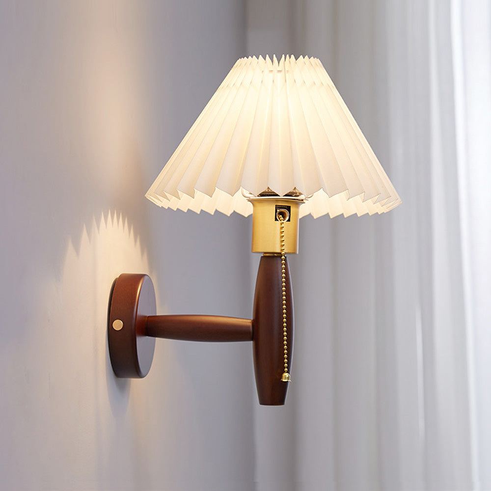 Classic Walnut Wood Folds Shade Wall Light