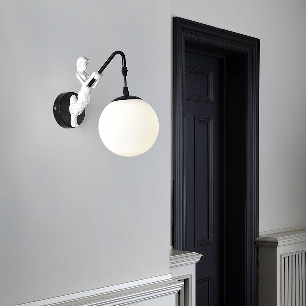Vintage White Glass Ball Wall Light