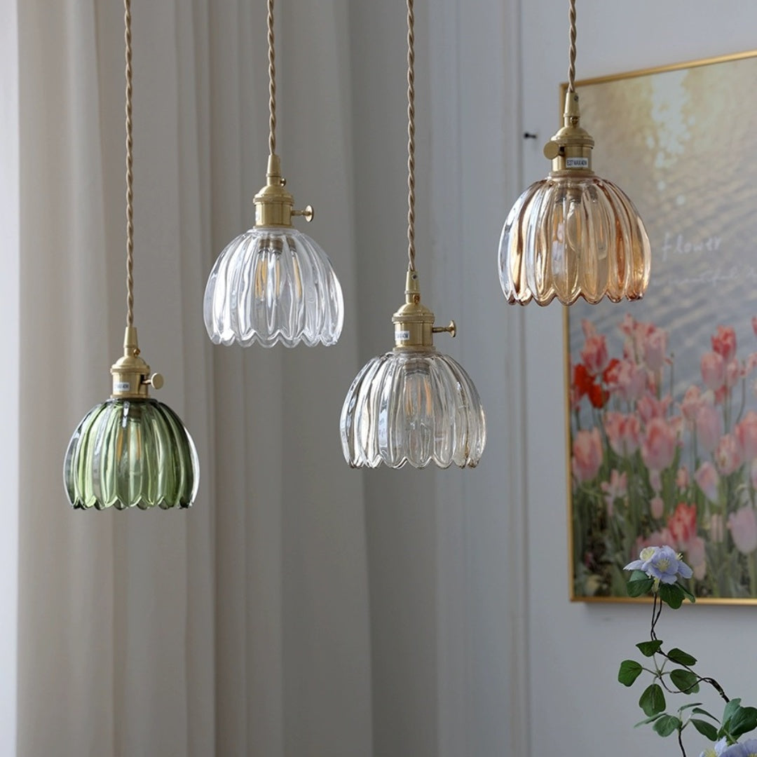 Mid-Century Flower Shade Clear Pendant Light