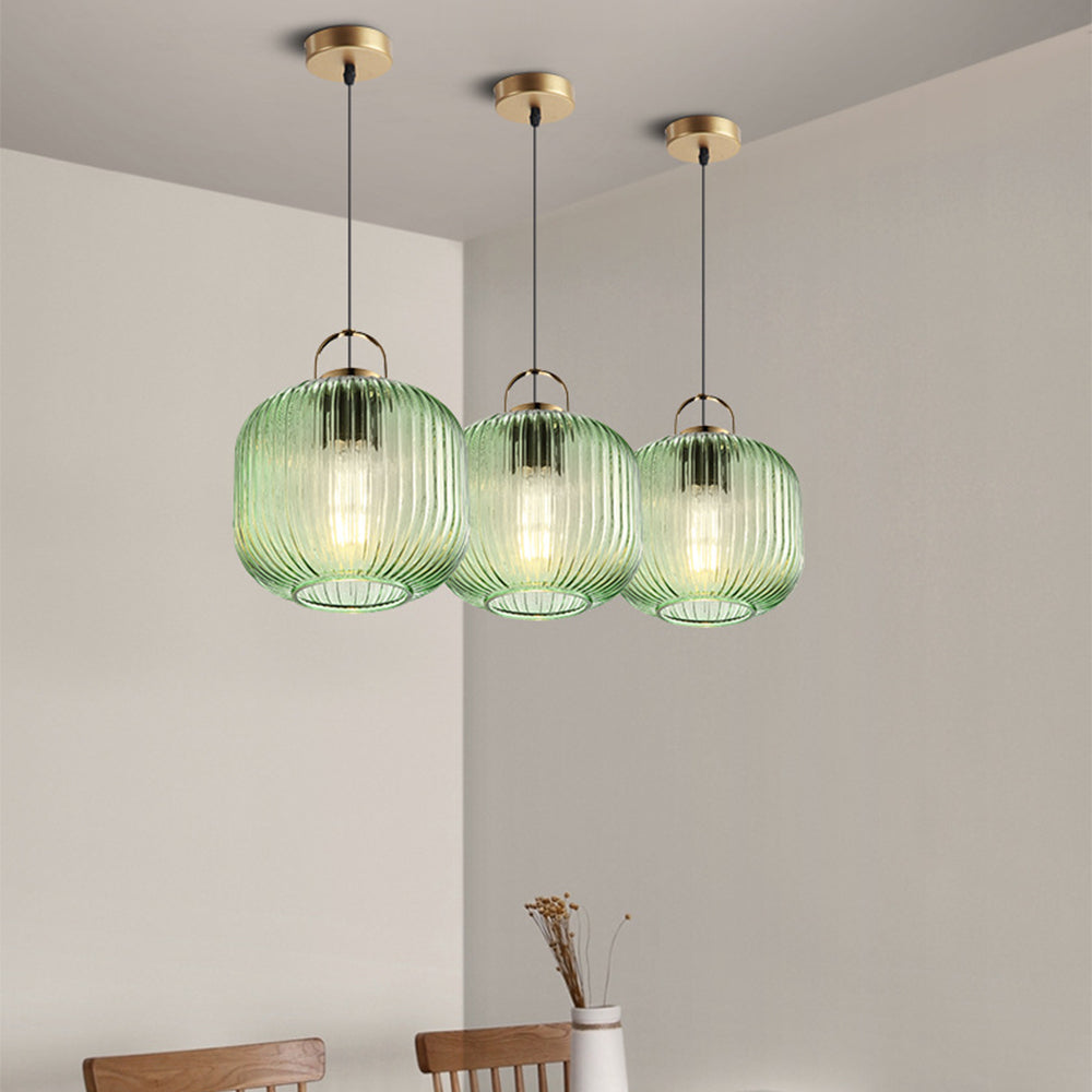 Retro Green Lantern Glass Pendant Lamp