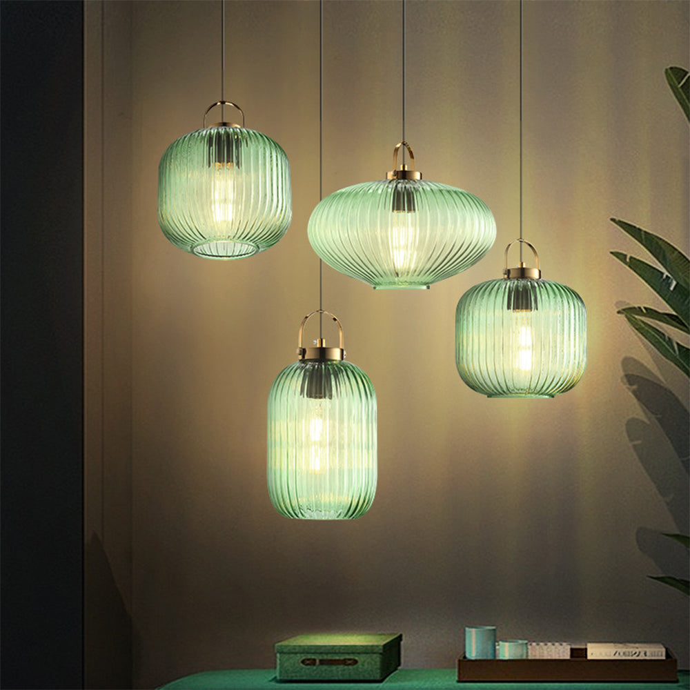 Retro Green Lantern Glass Pendant Lamp