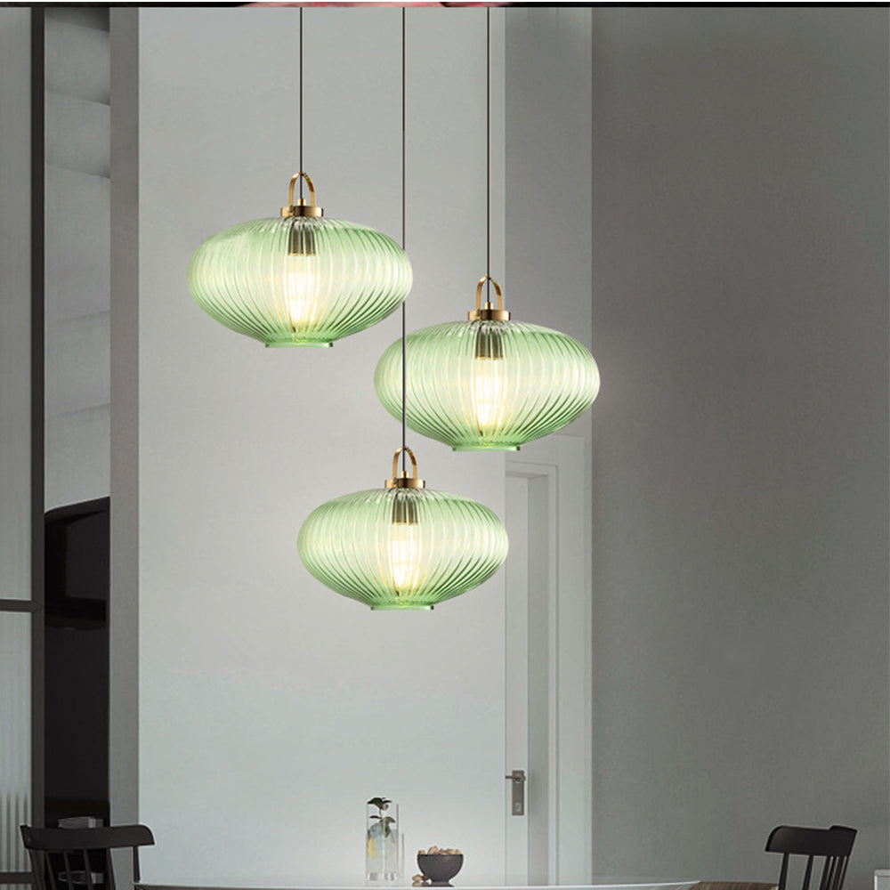 Retro Green Lantern Glass Pendant Lamp