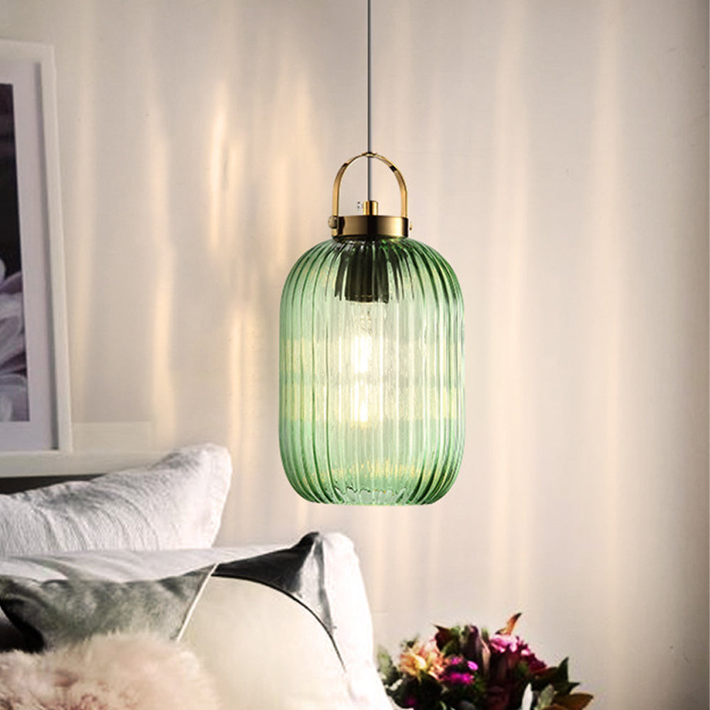 Retro Green Lantern Glass Pendant Lamp