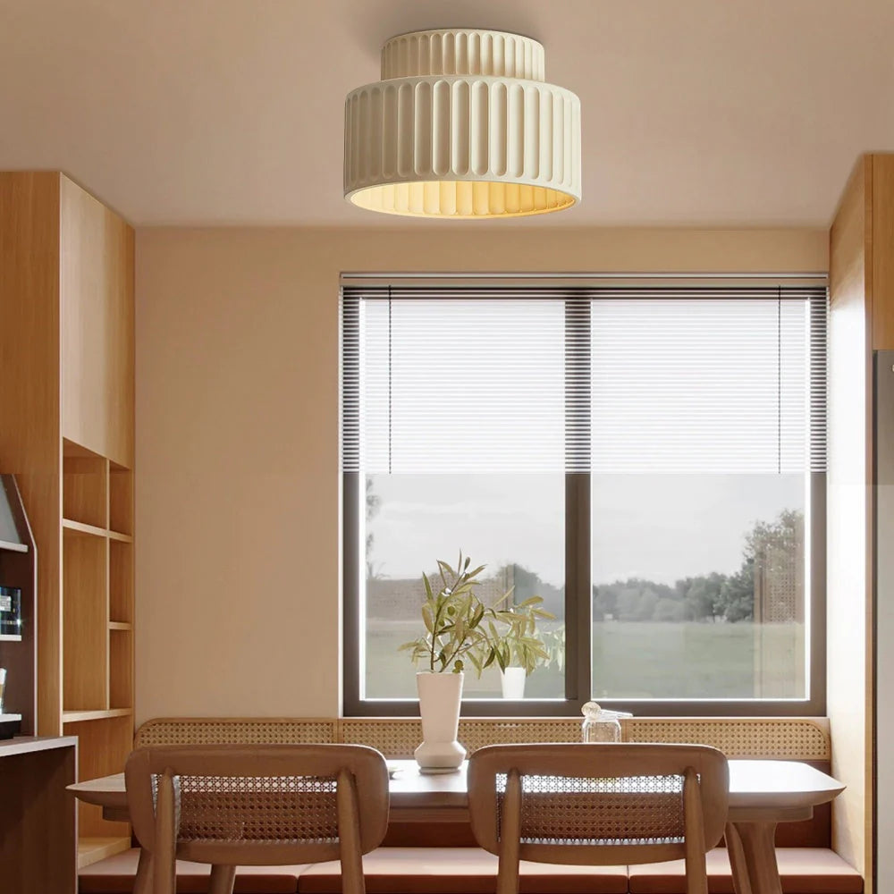 Vintage Cream Style Drum Semi Flush Mount Ceiling Lamp