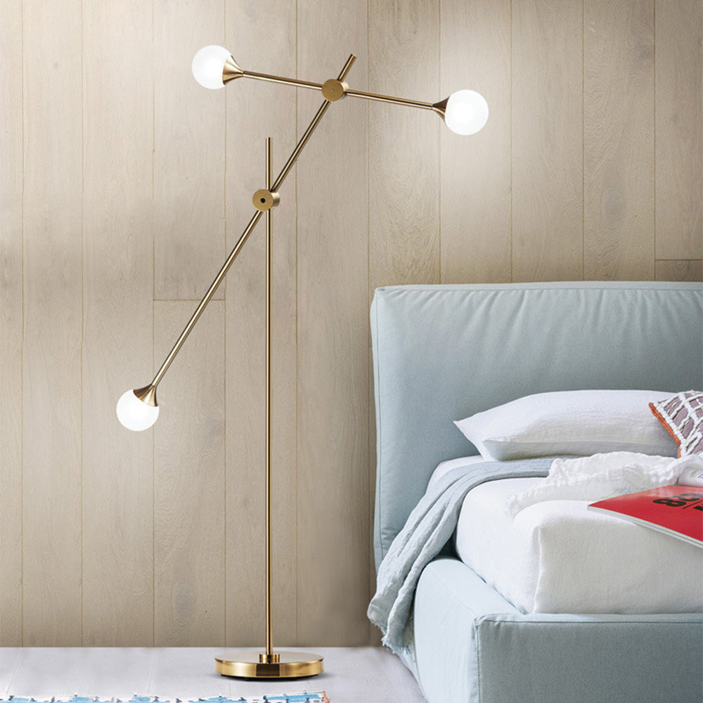 Modern White Glass Orb Metal Swing Arm Floor Lamp