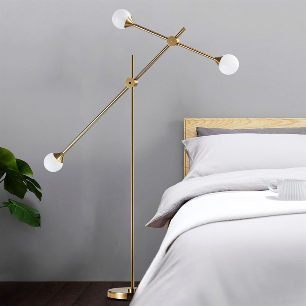 Modern White Glass Orb Metal Swing Arm Floor Lamp