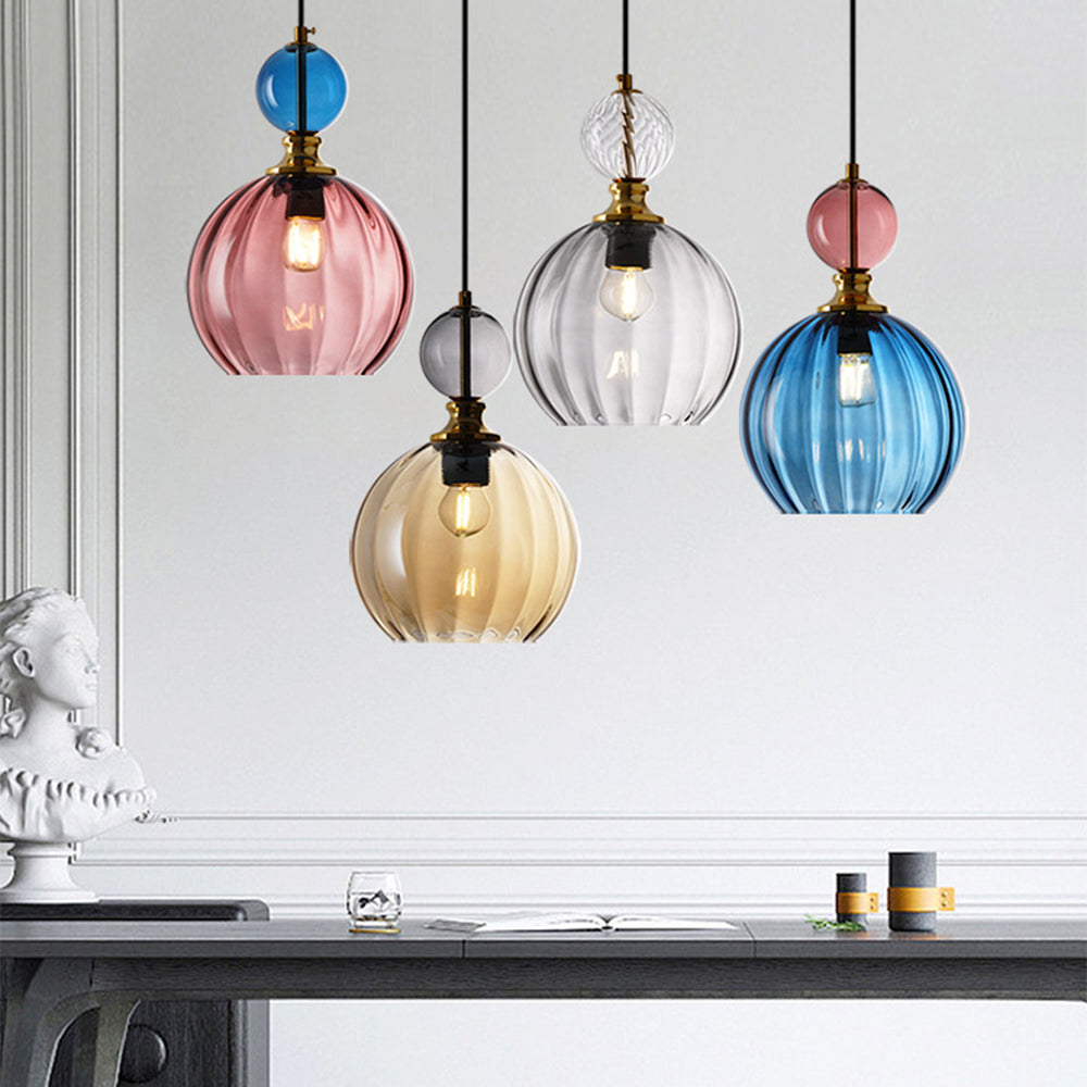 Vintage Colored Globe Glass Pendant Light