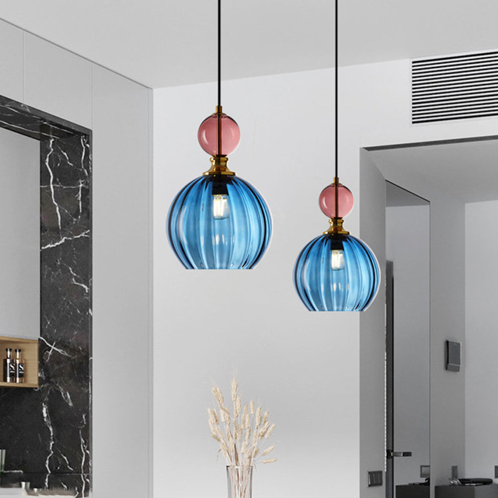 Vintage Colored Globe Glass Pendant Light