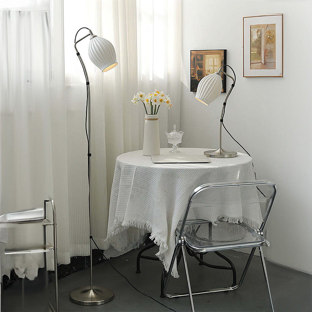 Vintage Ceramic Ribbed Standing Floor Lamp