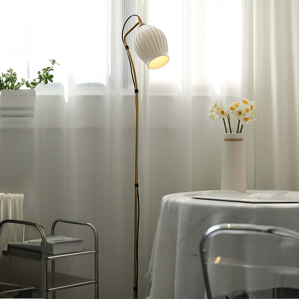 Vintage Ceramic Ribbed Standing Floor Lamp