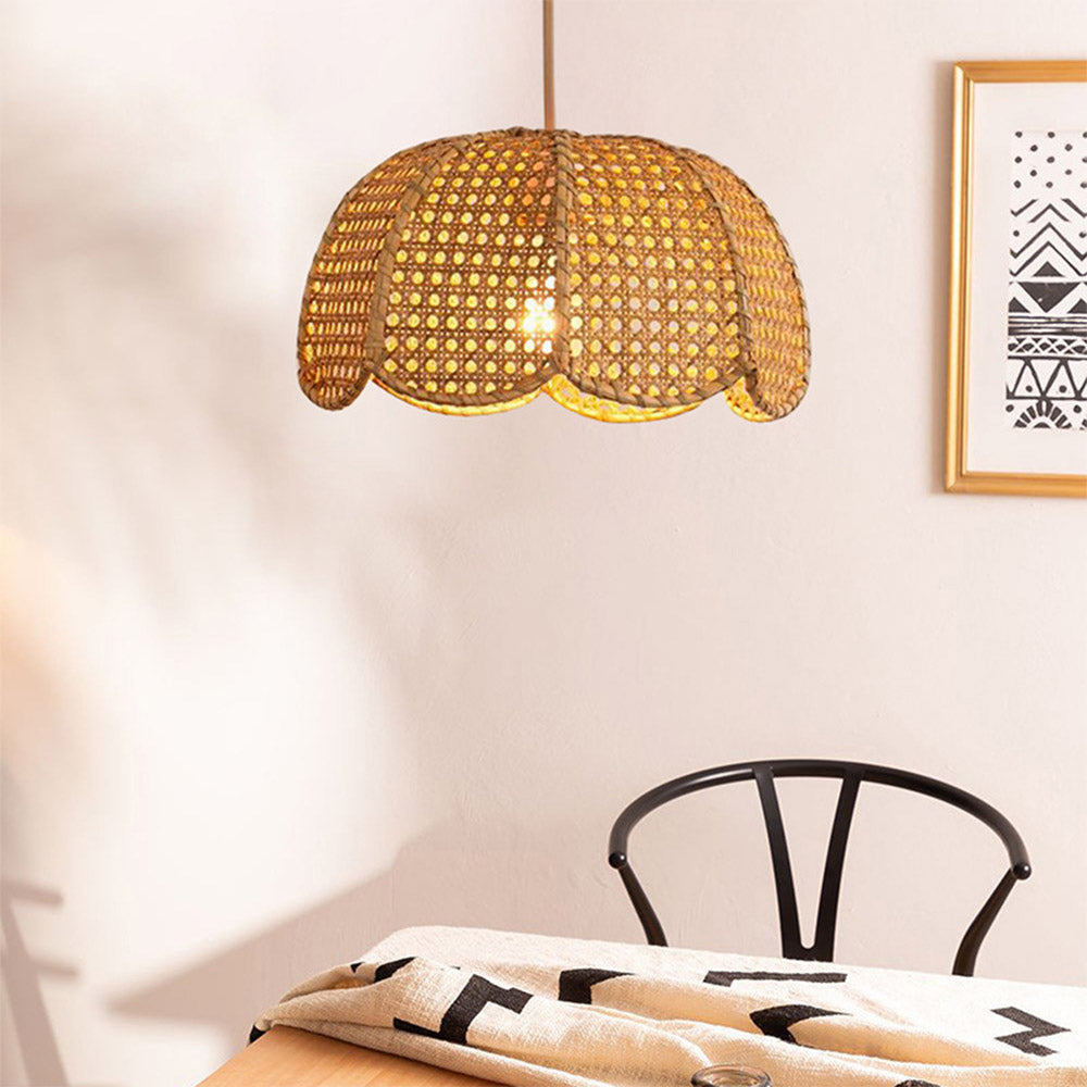 Simple Scalloped Dome Rattan Pendant Lampshade -Homdiy