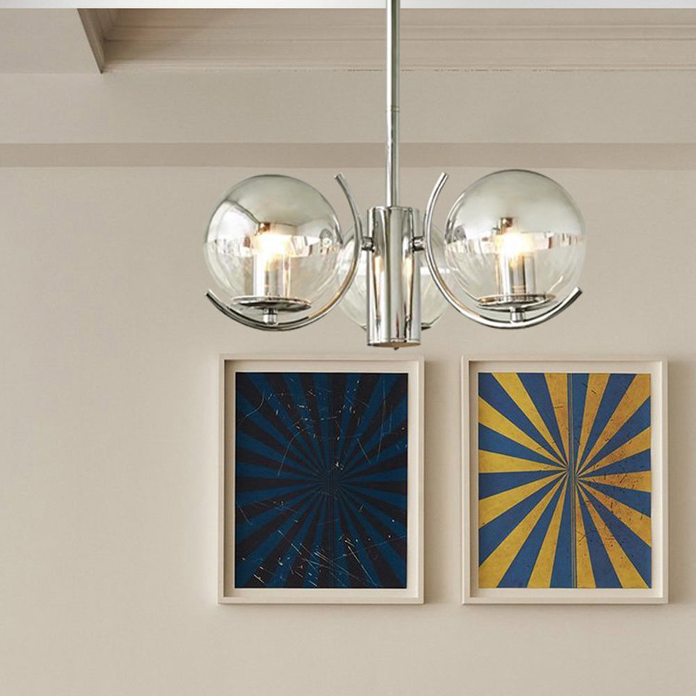 Modern Silver Glass Space Ball Chandelier