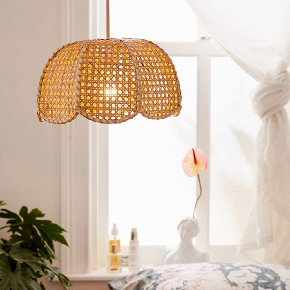 Simple Scalloped Dome Rattan Pendant Lampshade -Homdiy
