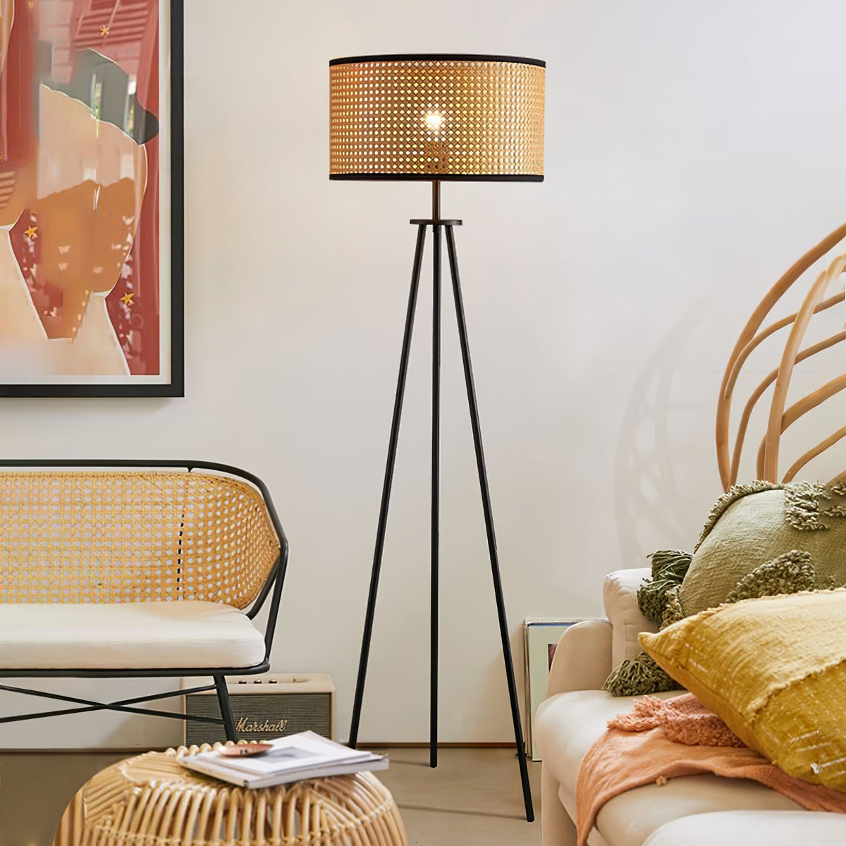 Rattan Tripod Floor Lamp -Homdiy