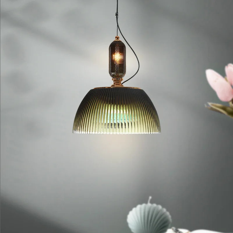 Retro-Inspired Green Glass Pendant Light