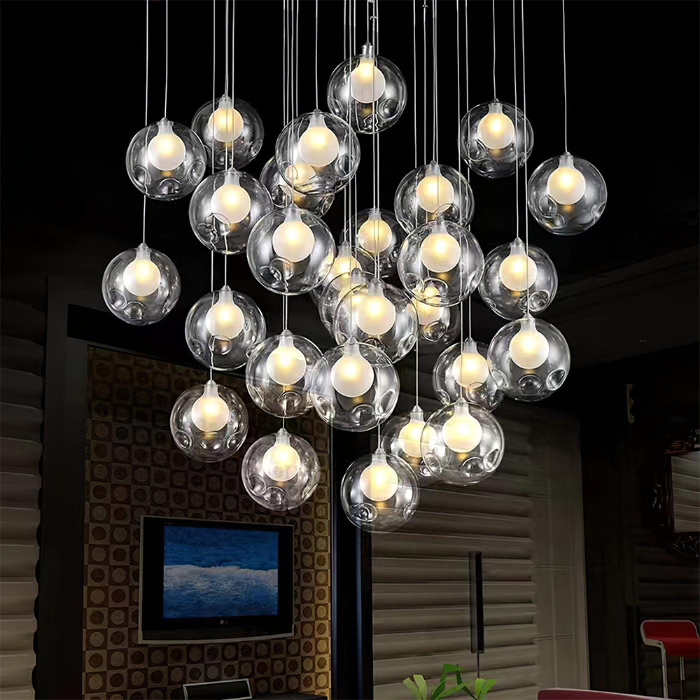 Multi-heads Glass Globe Cluster Stairway Light Pendant Light