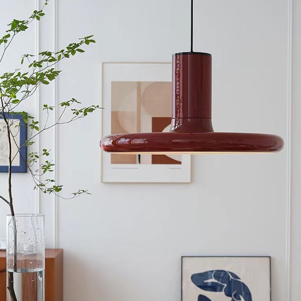 Modern Simple Red Metal Saucer Pendant Light