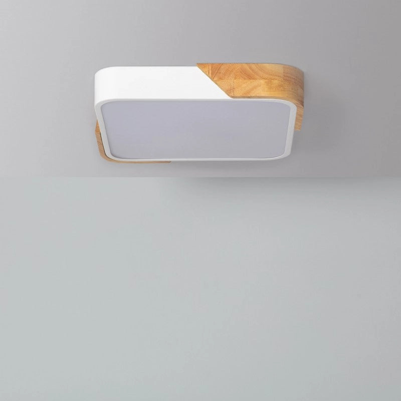 Square Wood And Metal Flush Mount LED Dimmable Ceiling Light -Homdiy