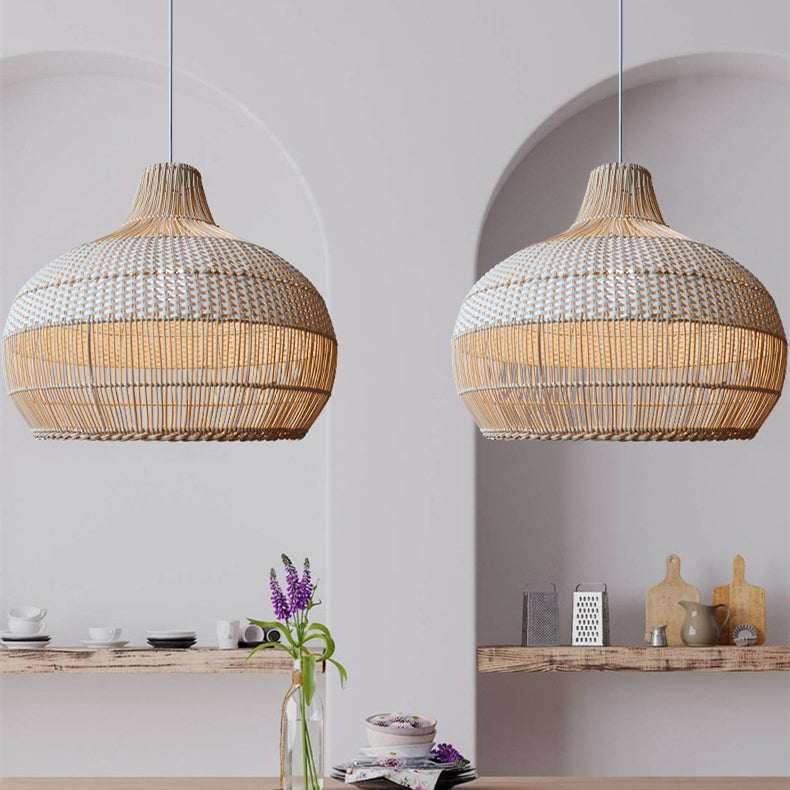 Handwoven Rattan Kitchen Island Pendant Lighting Wicker Lamp Shade -Lampsmodern
