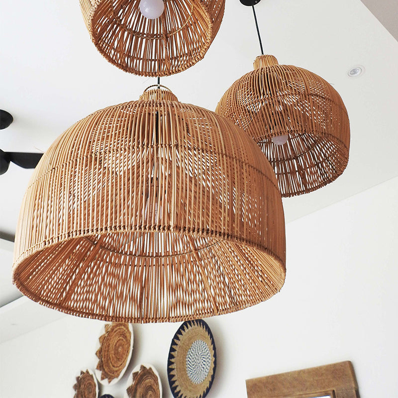 Boho Wicker Lamp Shades Handwoven Rattan Pendant Lights Over Island -Lampsmodern