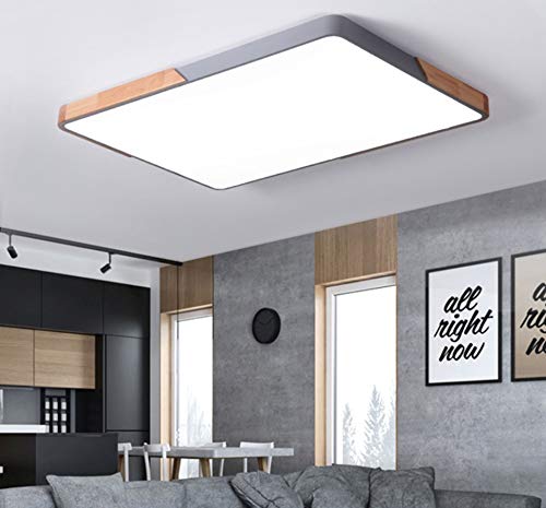 Square Wood And Metal Flush Mount LED Dimmable Ceiling Light -Homdiy