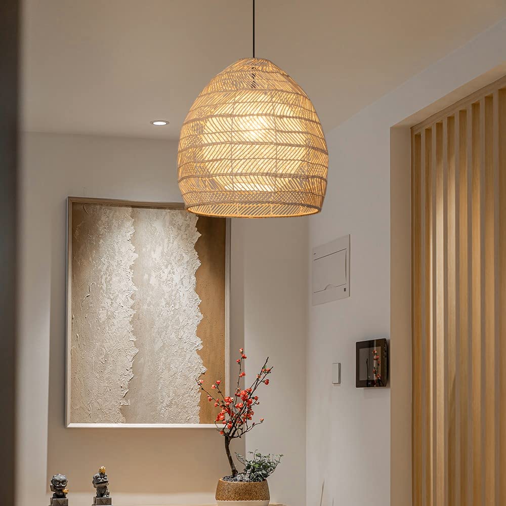 Rattan Basket Pendant Light Wicker Lampshade -Homdiy