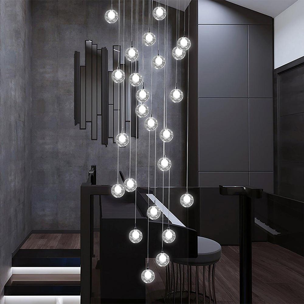 Multi-heads Glass Globe Cluster Stairway Light Pendant Light
