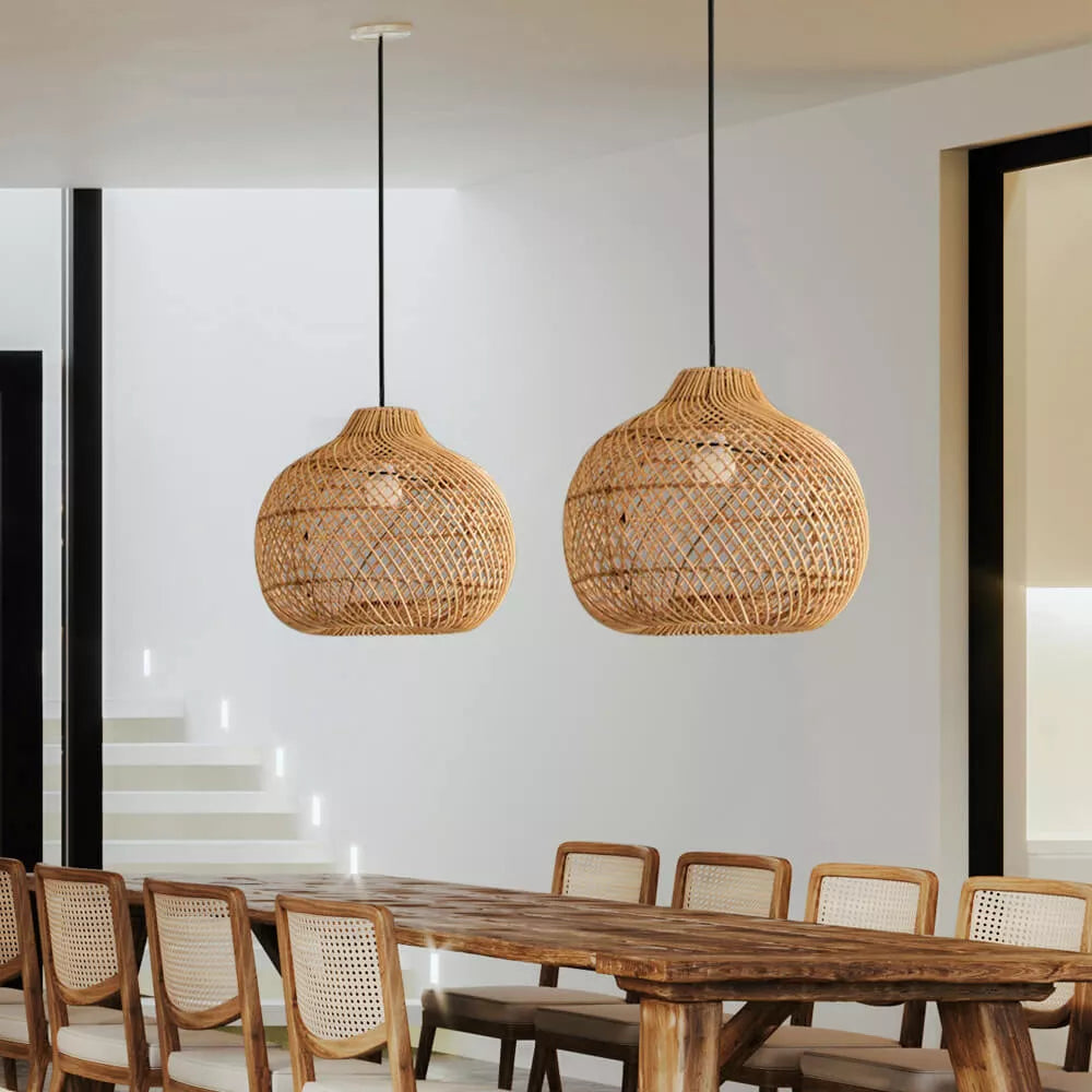 Handmade Wicker Pendant Lampshade Rustic Woven Rattan Pendant Light -Lampsmodern