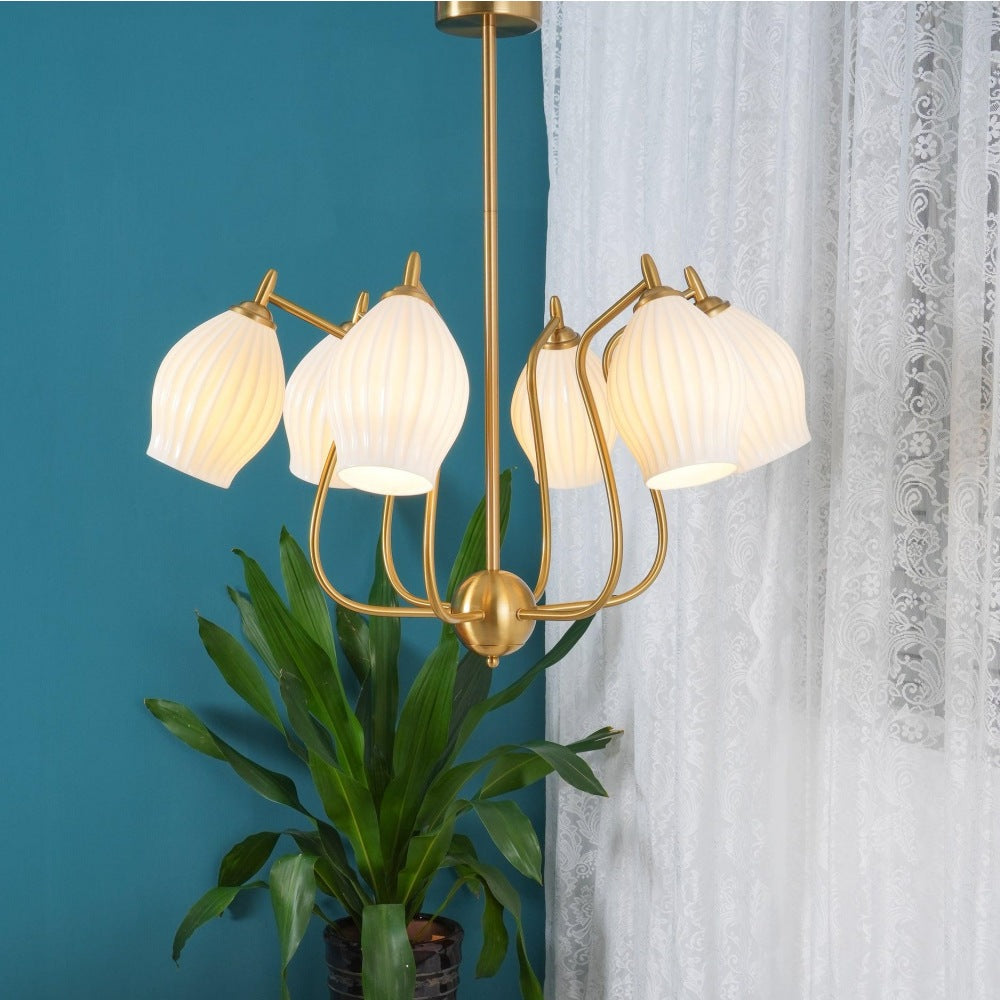 Modern Ceramic Ribbed Chandelier For Dining Room -Homdiy