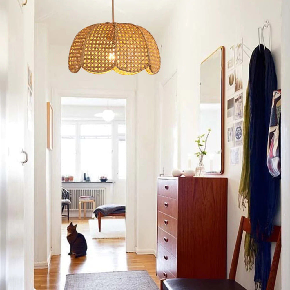 Simple Scalloped Dome Rattan Pendant Lampshade -Homdiy