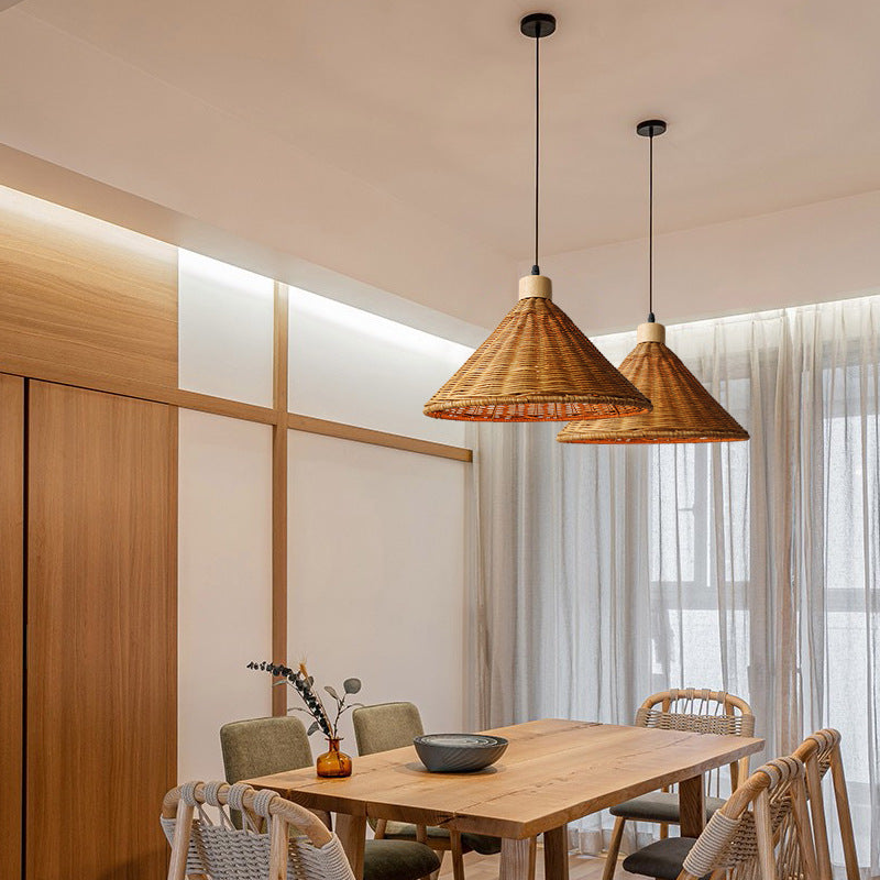Brown Rattan Basket Pendant Lighting Fixture -Homdiy