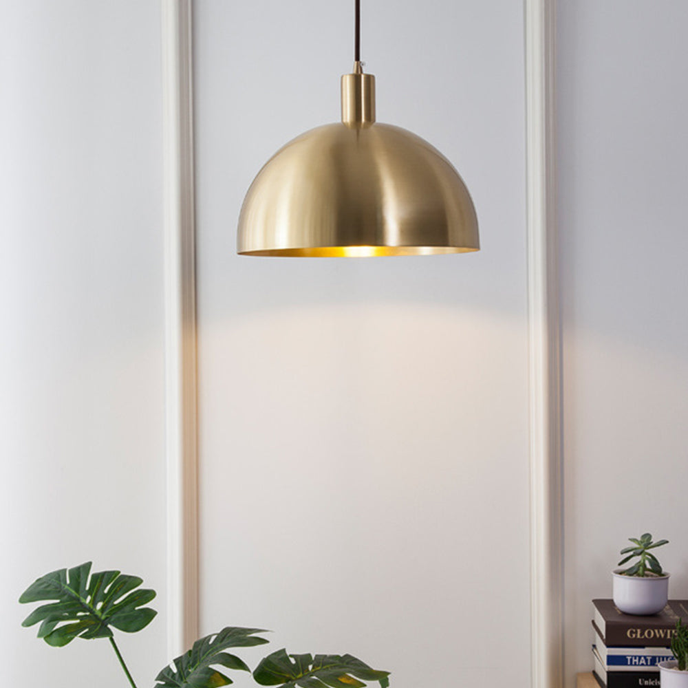 Mid-Century Single Light Brass Dome Pendant -Lampsmodern