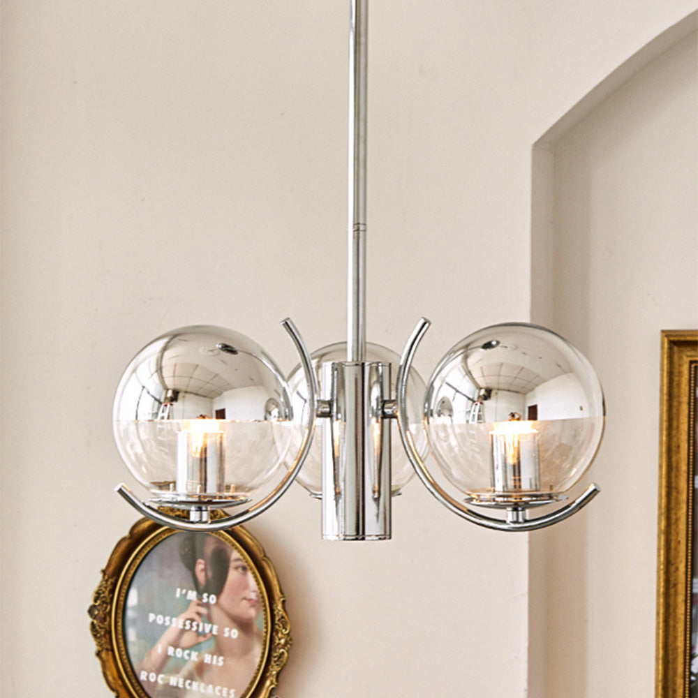 Modern Silver Glass Space Ball Chandelier