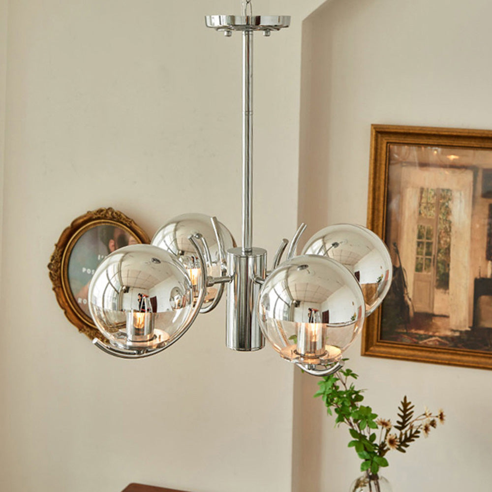 Modern Silver Glass Space Ball Chandelier