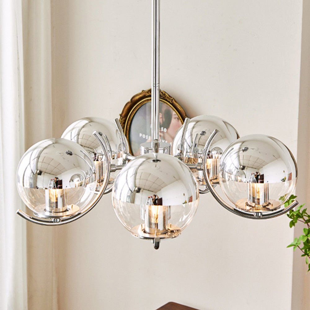 Modern Silver Glass Space Ball Chandelier