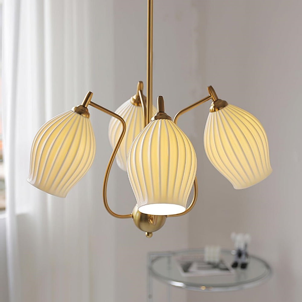 Modern Ceramic Ribbed Chandelier For Dining Room -Homdiy