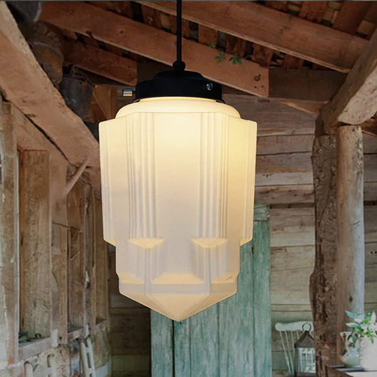 Retro Milk White Glass Geometric Jar Pendant Light