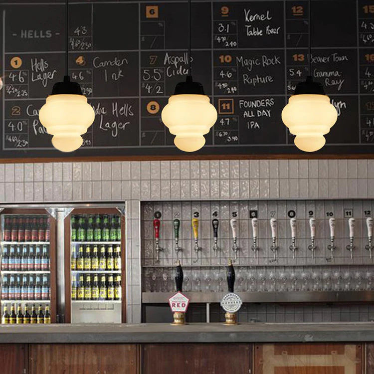 Retro Milk White Glass Geometric Jar Pendant Light