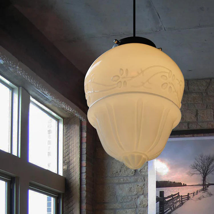Retro Milk White Glass Geometric Jar Pendant Light