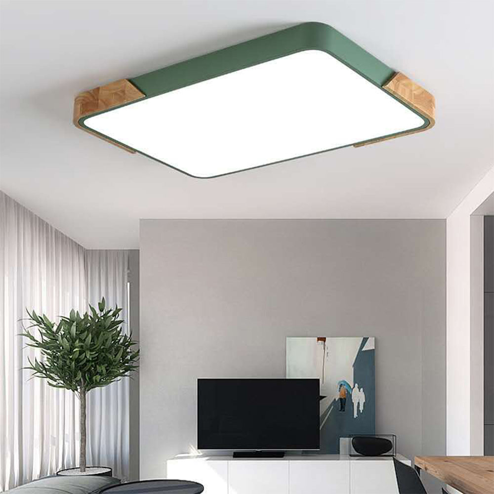 Square Wood And Metal Flush Mount LED Dimmable Ceiling Light -Homdiy