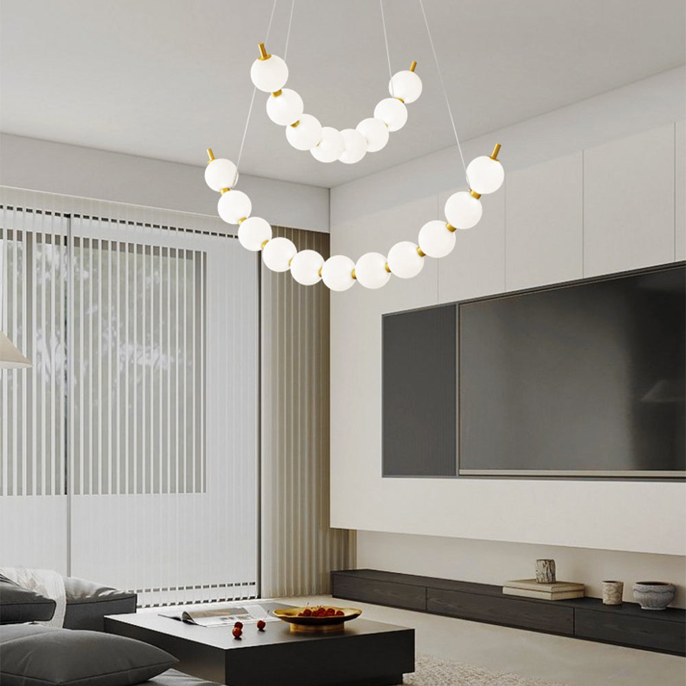 LED Brass White Globe Ball Chandelier For Living Room -Lampsmodern