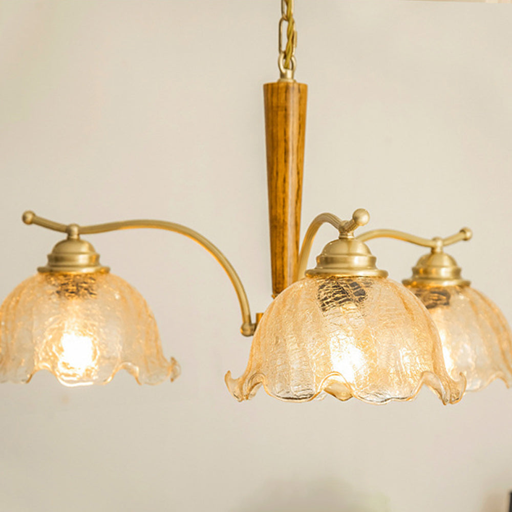 Mid Century Petals All Copper Log Glass Chandelier