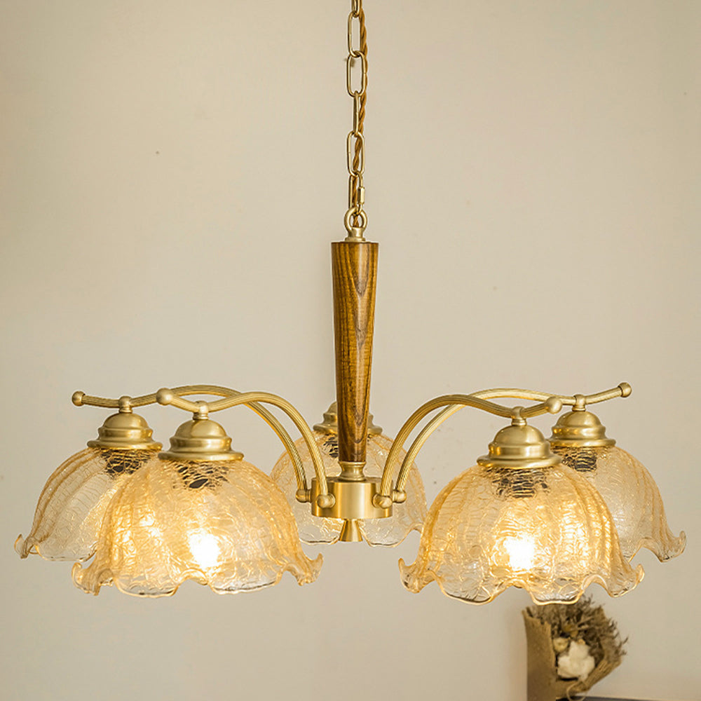 Mid Century Petals All Copper Log Glass Chandelier
